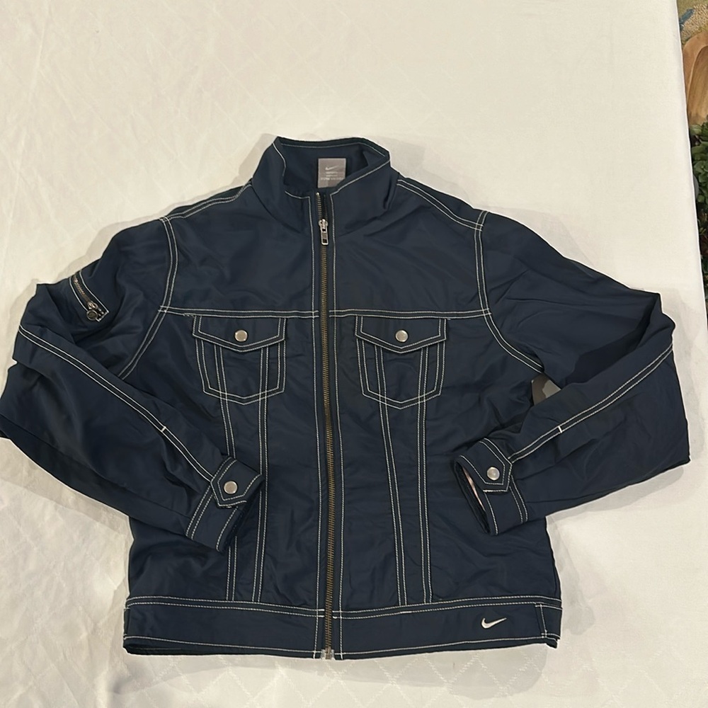 Nike Navy Blue Contrast-Stitch Bomber Jacket